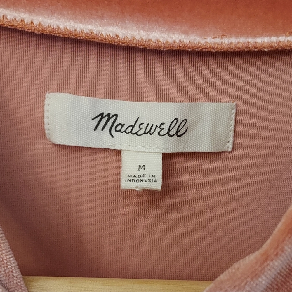 Madewell Short Sleeve Velvet Tie Neck Top Size Medium Boho Dried Coral - Picture 9 of 11